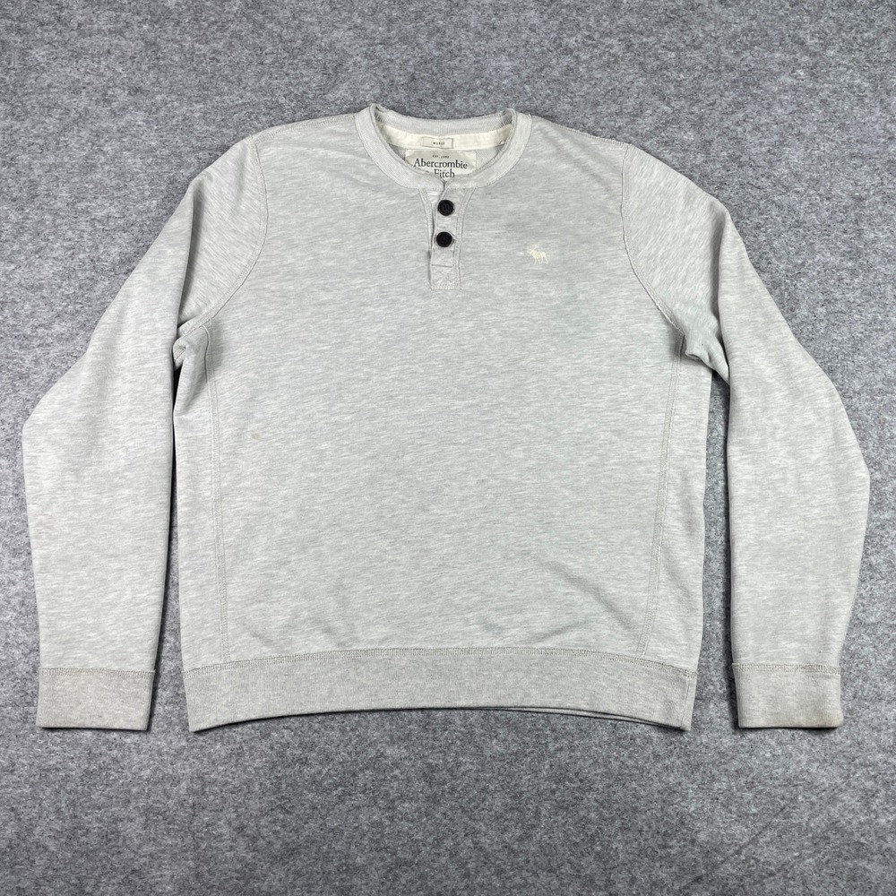 Abercrombie & Fitch Henley Sweatshirt Mens XXL Gray Muscle Fit Long Sleeve